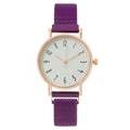 Women's quartz watch with purple mesh band, rose gold case and white textured dial - Purple