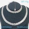 Silver multi-strand braided snake chain jewelry set with necklace and bracelet - 2mm Steel Color 5-Layer Braid (Bracelet 18cm + 5cm Extender)