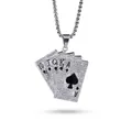 Collana con ciondolo poker scala reale e strass stile hip-hop su catena a scatola - 60CM / Scala Reale Nera + Catena in Acciaio Inossidabile da 60cm