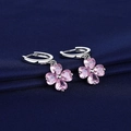 Silver four-leaf clover drop earrings with pink heart-shaped stones on dark blue fabric - Pink Diamond [white Gold] Led-113