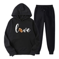 Survêtement unisexe en polaire noire avec sweat à capuche et jogging à imprimé rugby love - S (L) / Haut Et Bas / Noir 8
