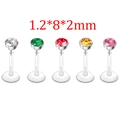 5-piece set of 1.2x8x2mm acrylic lip and ear studs with colorful inlaid rhinestones - Clear Post Rhinestone Style