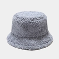 Detailed close-up of the thick grey faux fur texture on this warm winter bucket hat - M (56-58cm) / Fog Blue
