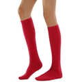 Women's knee-high red socks with white three-stripe detail for sports and casual wear - One Size / Deep Rose Red