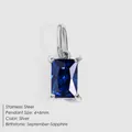 Square blue sapphire birthstone pendant in stainless steel for DIY necklace charms - September Royal Blue / Silver