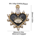 Golden heart-shaped devil eye pendant in copper with black enamel and dimensions info - CX142-8A (Black Heart Gold Edge Eye)
