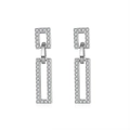 Elegant S925 sterling silver rectangular drop earrings with brilliant zircon crystals - Silver Double Rectangle (APE20)