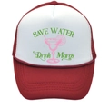 Red and white Save Water Drink Margs mesh trucker hat with cocktail glass print - Adult - Adjustable / Wine Red + White