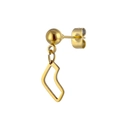 Close-up of golden stainless steel ball stud earring with a hollow boot pendant detail - Hollow Boot Style (No. 6) / Gold