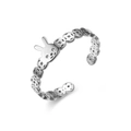 Silberner Kaninchen- und Münzring aus Titanstahl mit polierter Metalloberfläche - Silber - Offenes Hohles Kaninchen
