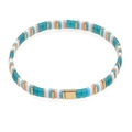 Bracelet extensible en perles Tila avec carreaux carrés bleus, roses et dorés - Bleu Lac Rose Blanc Or