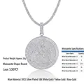 S925 silver 18K gold plated Arabic Allah pendant with round pave moissanite stones - Round Pendant Moissanite