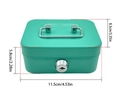 Green metal piggy bank with key lock and handle, size 11.5x8.5x5.8cm in a clean studio view - Small / Green
