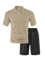 Détail du polo kaki en maille gaufrée et du short noir respirant avec cordon de serrage - S / Haut Kaki + Short Noir