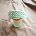 Detail of woven straw headband with light blue, yellow and white braided fiber pattern - Blue-Purple Series Tricolor Interwoven
