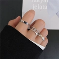 Three-piece vintage silver ring set featuring black stone, moon-star, and textured bands - Black Drip Oil Star Moon Vintage Rings