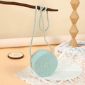 Mini round mint green woven straw crossbody bag with thin strap for summer beach vacation - 12cm / Blue