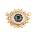 Goldener Evil-Eye-Anhänger mit grüner Iris und Zirkonia für DIY-Schmuckherstellung - M86-F4 Auge Verbinder-Stil / Graugrün