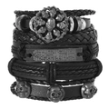 Bracciale da uomo punk in pelle multistrato teschio con placca croce preghiera spagnola - Stile Combinazione Teschio Croce (RH700)