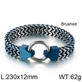 Silver and blue dragon bone chain bracelet with brushed finish and spring clasp - Brushed Blue Silver 23cm (KB126991-KFC)