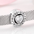 S925 sterling silver mesh bracelet featuring a heart-shaped zircon girlfriend charm - Girlfriend Letter Bead (PP0059)