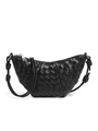 Handwoven black leather croissant shoulder bag with signature knot and silver zipper - Black