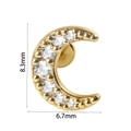 Golden crescent moon stud piercing with sparkling crystals, size 8.3mm by 6.7mm - #10-Crescent Moon