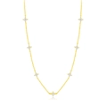 Elegant gold necklace featuring seven sparkling four-leaf clover charms on a delicate chain - Necklace / Gold