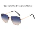 Gafas de sol poligonales sin montura doradas con lentes degradados azul té - Montura Dorada Lente Azul Té