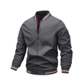 Giacca bomber da uomo grigio scuro con bordi a costine a righe e fodera rossa - M / Grigio