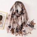 Elegant long scarf with floral paisley patterns and tassels in earthy brown tones - C1115 European Vintage Patchwork Floral