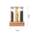 Three-tube glass storage jar set with wooden stand and cork lids for coffee beans, Style 1 - 3-Slot Display Rack Set