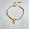 Golden double-layer snake chain bracelet featuring a letter N pendant with lobster clasp - Gold-N