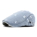 Adjustable light blue denim beret with vintage distressed details and metal buckle - Light Blue Distressed Ripped Style
