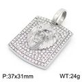 Colgante cabeza de león plateado hip hop con diamantes de imitación en placa rectangular - Colgante de Cabeza de León Color Acero (Sin Cadena) (KP130464-MZOZ)