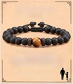 Bracciale da uomo con occhio di tigre e onice su biglietto regalo per il papà - Bracciale in Onice Opaco e Occhio di Tigre + Carta To My Dad (Con carta)