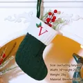 Green knit Christmas stocking with white cuff and red embroidered letter V hanging decor - Embroidered Knit Christmas Stocking-V
