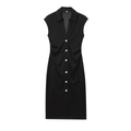 Elegantes schwarzes ärmelloses Hemdblusenkleid mit Reverskragen und Goldknöpfen - XS / Schwarz