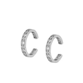 Detailansicht von Vintage-Earcuffs in Silber mit Rautenmuster und feiner Perlenkante - Hohle Rhombus Ohrmanschette / Silber