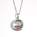 Silver stainless steel religious medallion necklace with colorful floating beads inside - Guadalupe (Steel Color)
