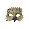 Masque d'oiseau en cuir bronze avec plumes texturées pour fêtes d'Halloween - Doré