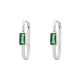 Elegant S925 silver hoop earrings featuring emerald cut green stones in a luxury design - White Gold (Style G)