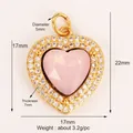 Gold-plated heart pendant with large pink crystal center and double micro-pave border - Chocolate M847423 - Pink