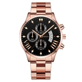 Geneva rose gold men's quartz watch with black dial and triple sub-dial steel band - Black Dial Rose Gold Hands Rose Gold Band (Fork End)