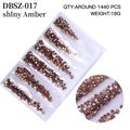 Shiny amber round flatback rhinestones set with mixed sizes in a six-compartment tray - Mixed Sizes SS4-SS16 Around 1440 Pieces / Amber