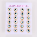 Wholesale 24 pairs of stainless steel evil eye stud earrings with golden finish - Gold Frame White (12 Pairs Set)