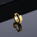 Men's titanium steel gold hoop earring with textured gear pattern on black background - Gold