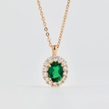 Vintage lab-grown emerald necklace with rose gold chain and halo of small diamonds - Rose Gold - Lab-Grown Emerald Oval 6*8MM/1ct (Variant)