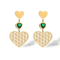 Boucles d'oreilles cœur vintage plaquées or 18 carats avec pierres précieuses vertes - Doré
