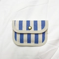 Blue and white striped canvas coin purse with a gold metal button closure - Light Blue Striped